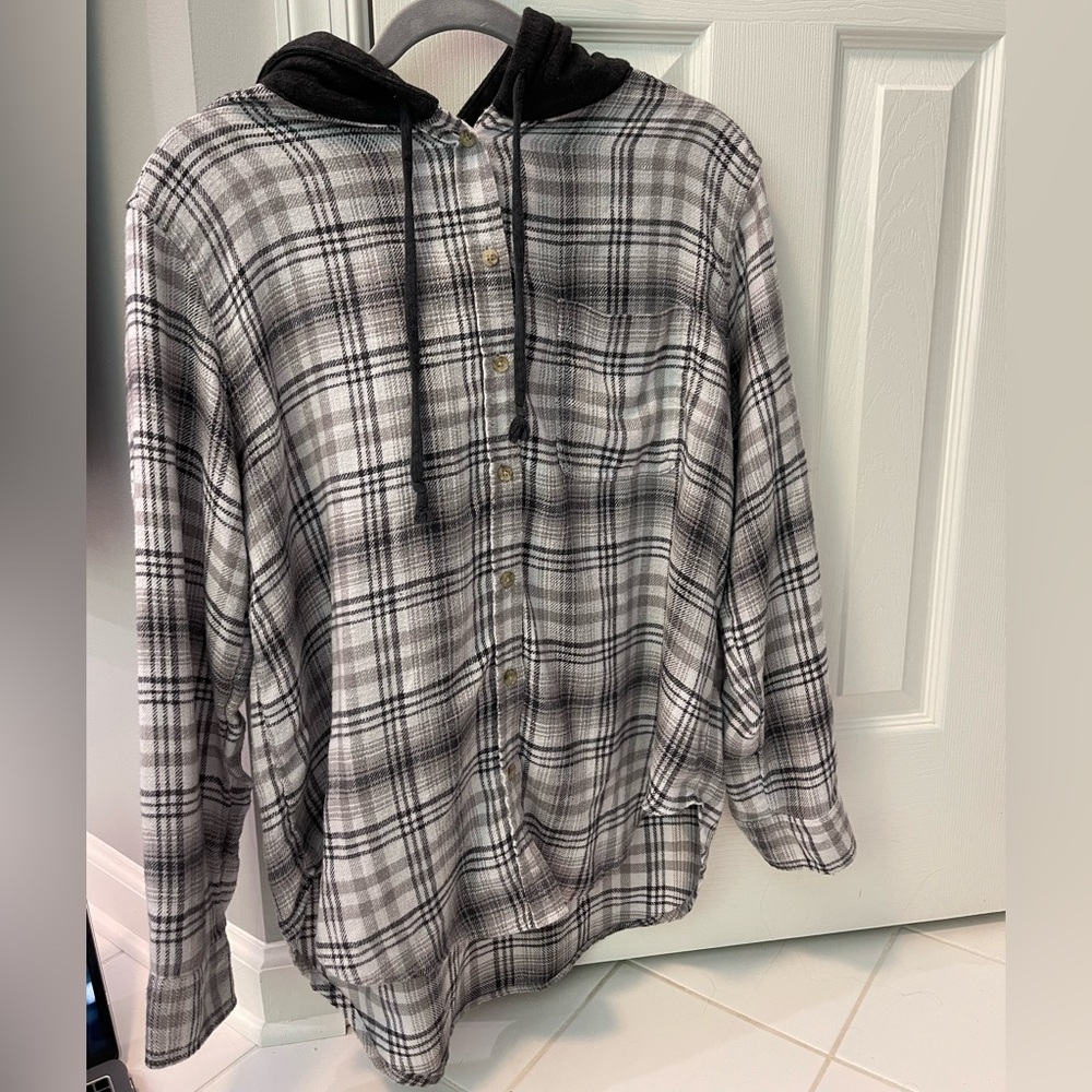 AE hooded plaid button up